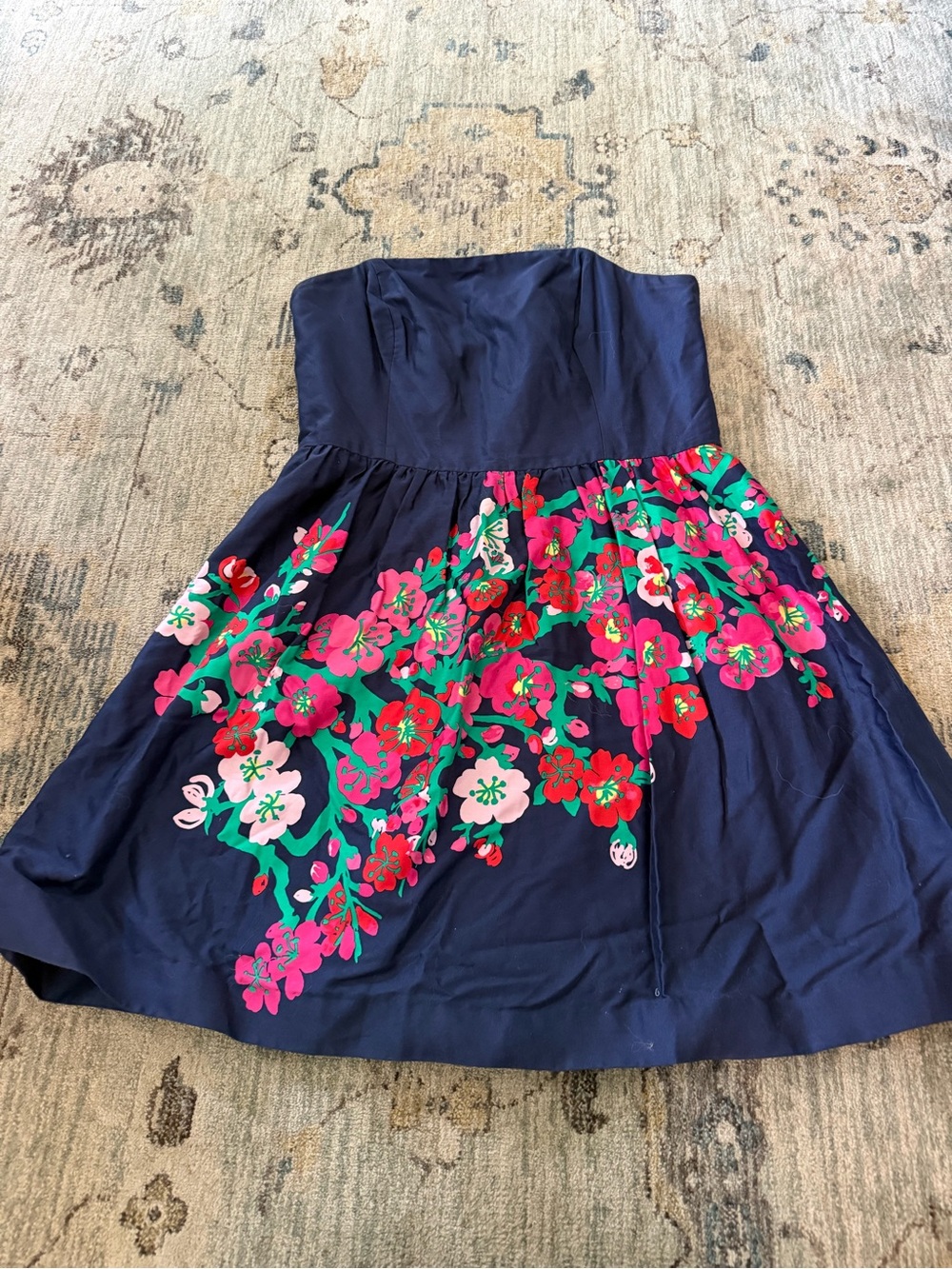 Lilly Pulitzer Navy Strapless Floral Sundress
